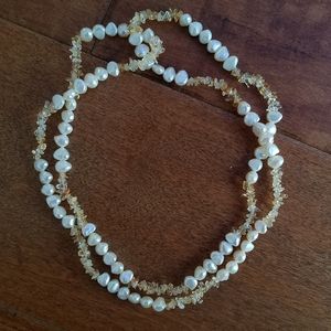 Natural Citrine Chips And Freshwater Pearl Necklace 17 inches